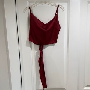 SHEIN Deep Red Tie-Front Crop Top